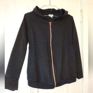 ISABEL Maternity hoodie sweatshirt full zip black, rose gold zipper Women's XS